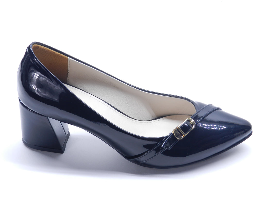 Women's Patent Block Heel Pump — Patent Black