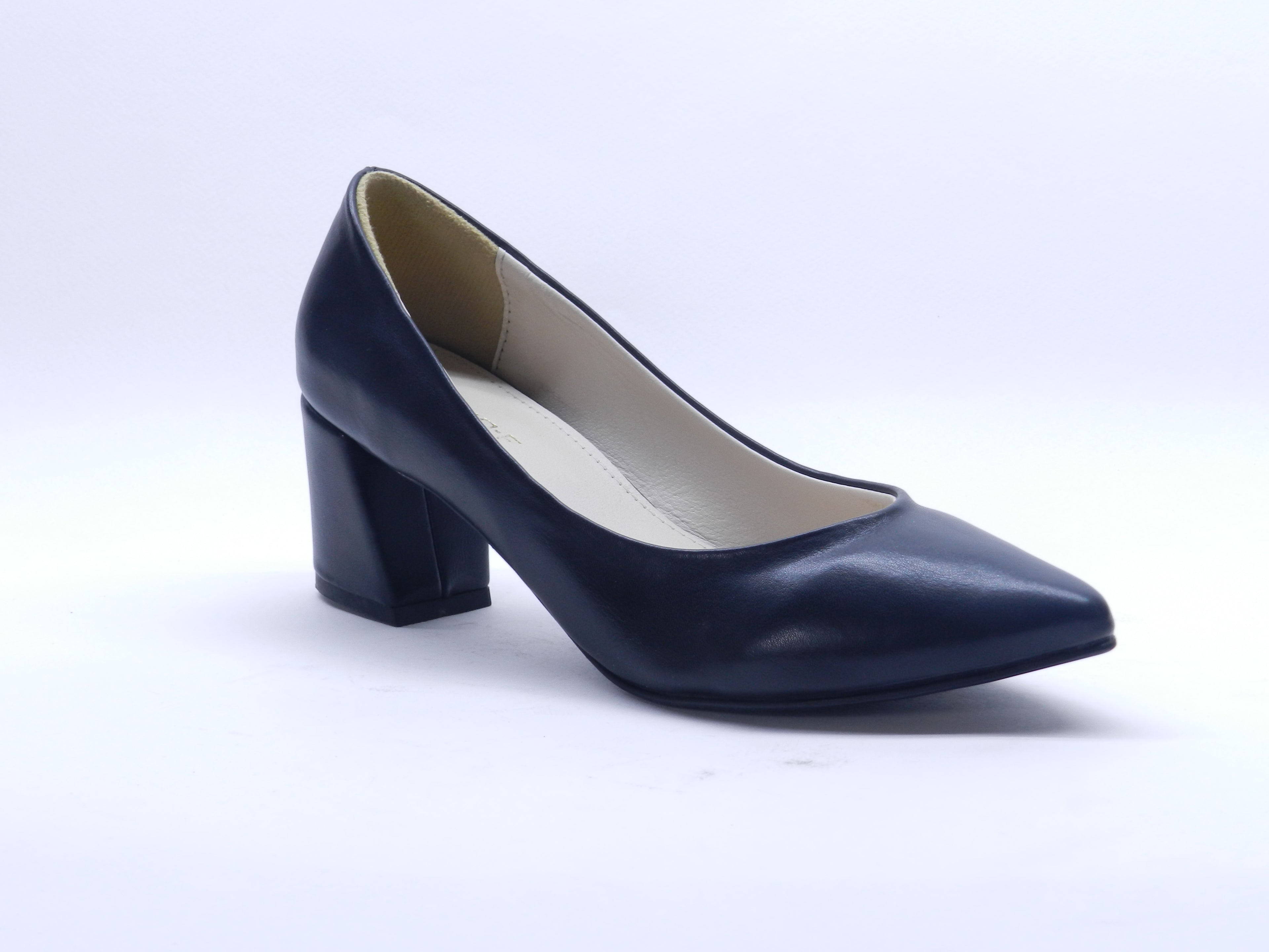 Women's Faux Leather Pointed Toe Block Heel Pump — Black