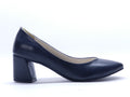 Women's Faux Leather Pointed Toe Block Heel Pump — Black