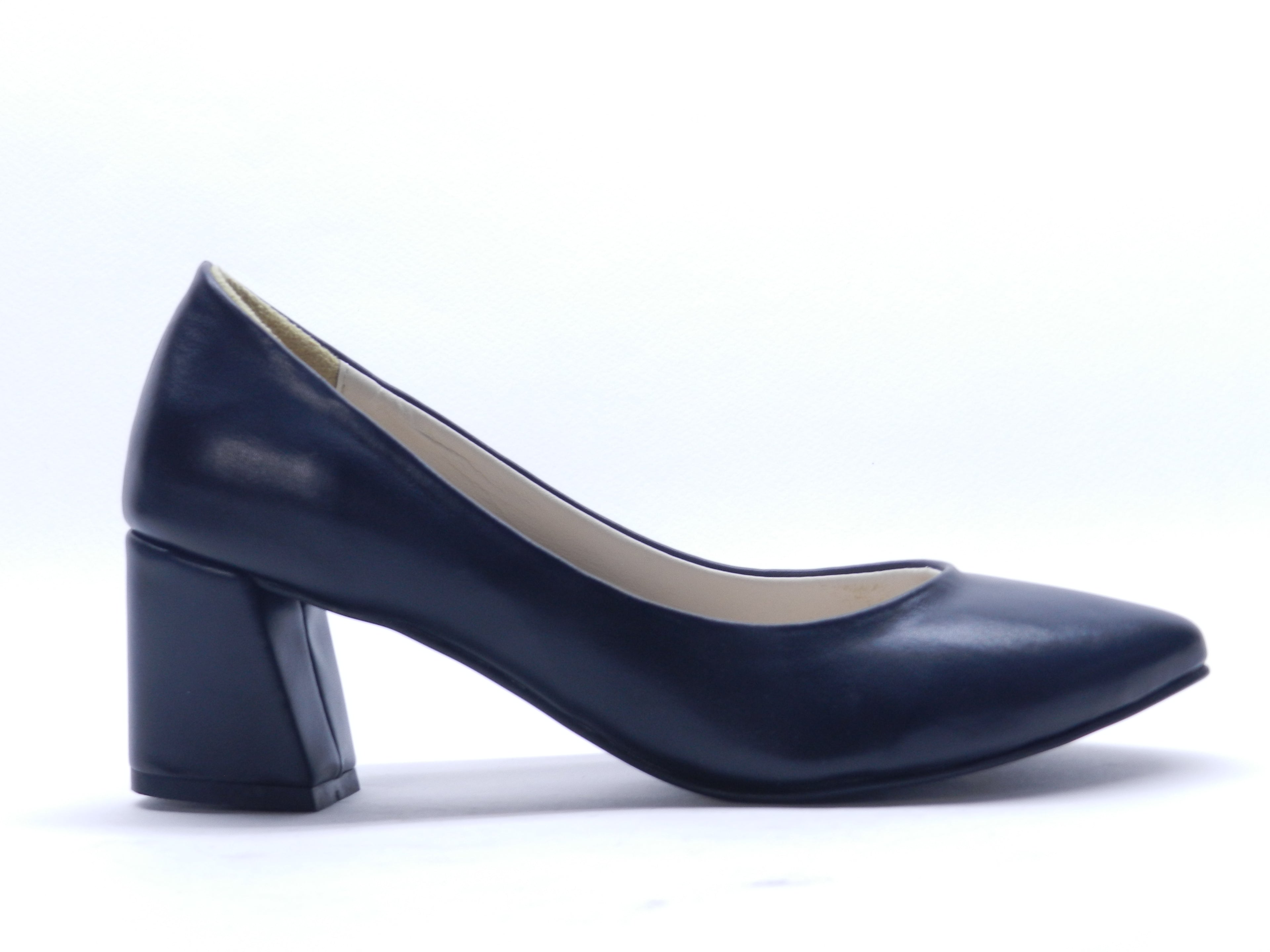 Women's Faux Leather Pointed Toe Block Heel Pump — Black