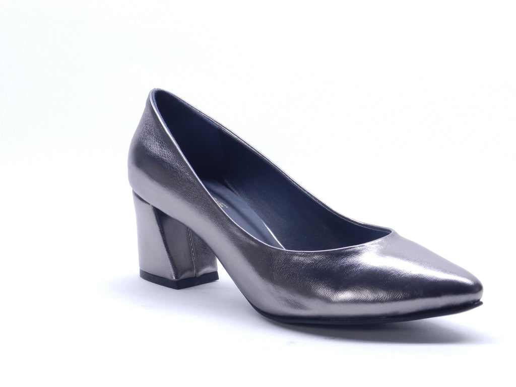Women's Faux Leather Pointed Toe Block Heel Pump — Patent Black