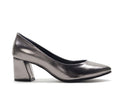 Women's Faux Leather Pointed Toe Block Heel Pump — Patent Black​