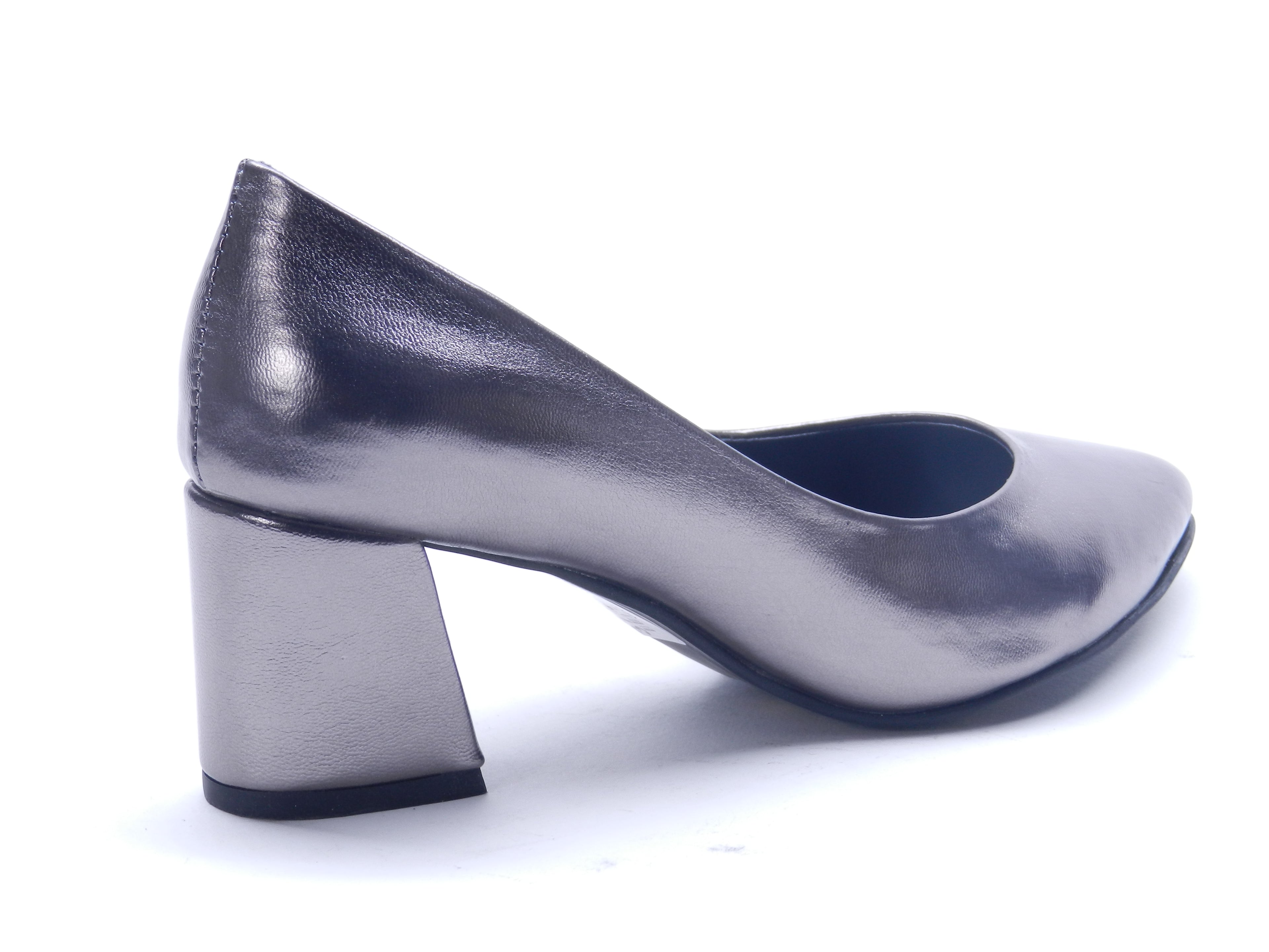 Women's Faux Leather Pointed Toe Block Heel Pump — Gunmetal