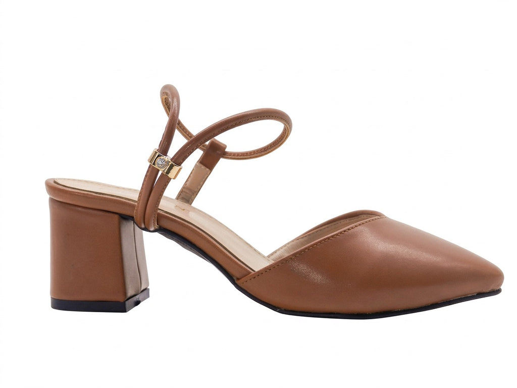 Women's Metallic Pointed Toe Block Heel Sabot — Tan​