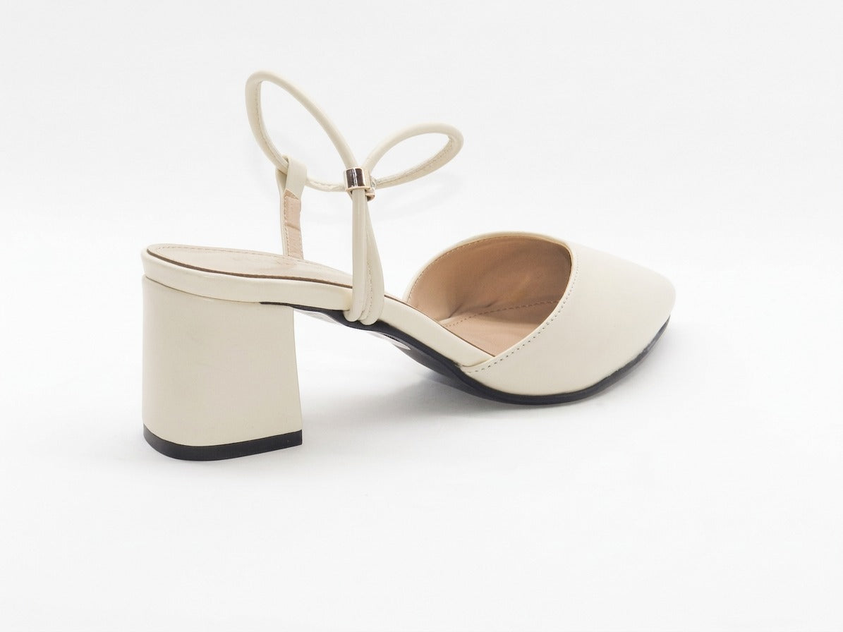 Women's Metallic Pointed Toe Block Heel Sabot — Beige​