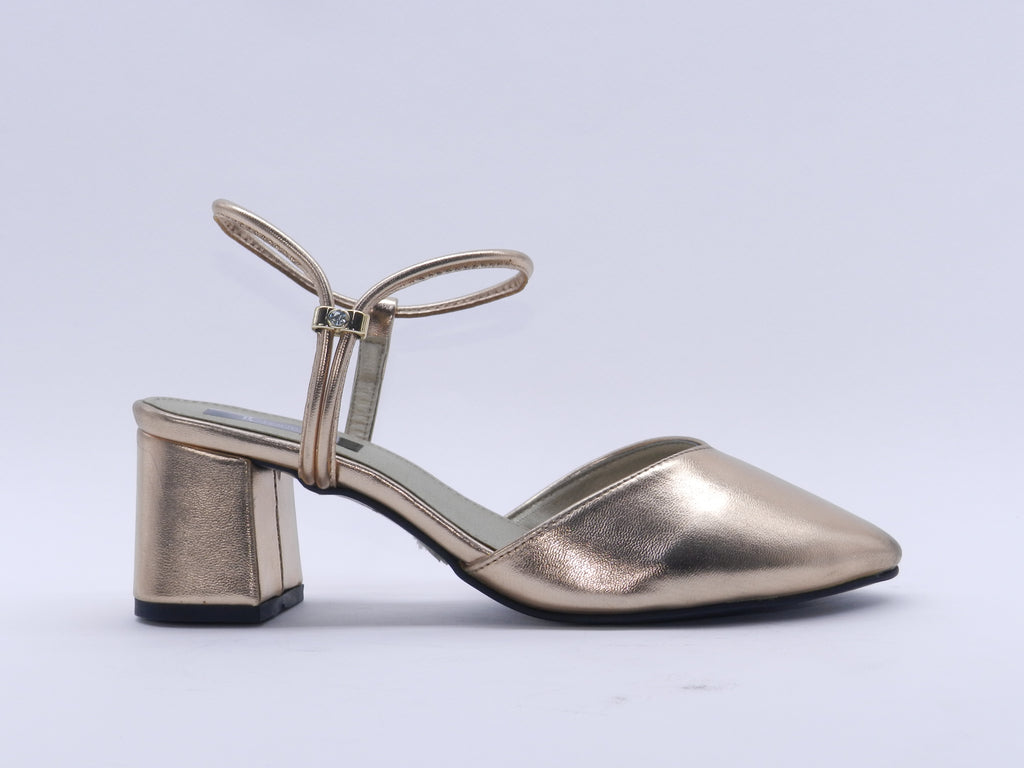 Women's Metallic Pointed Toe Block Heel Sabot — Bronze