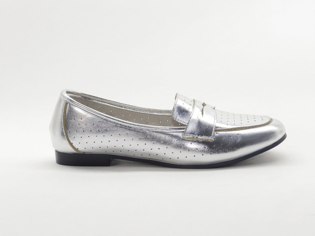 Women's Perforated Slip-On Ballerina — Silver​