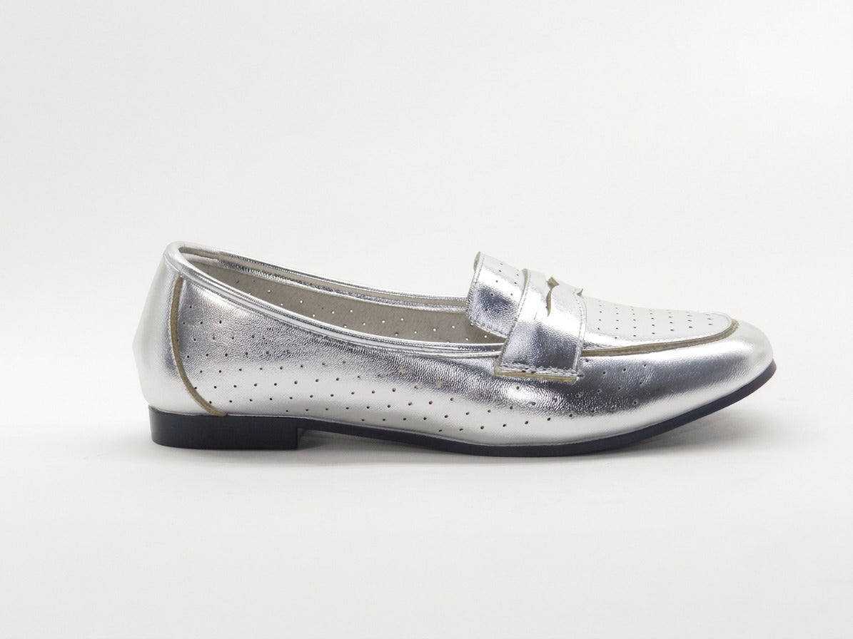 Women's Perforated Slip-On Ballerina — Silver​