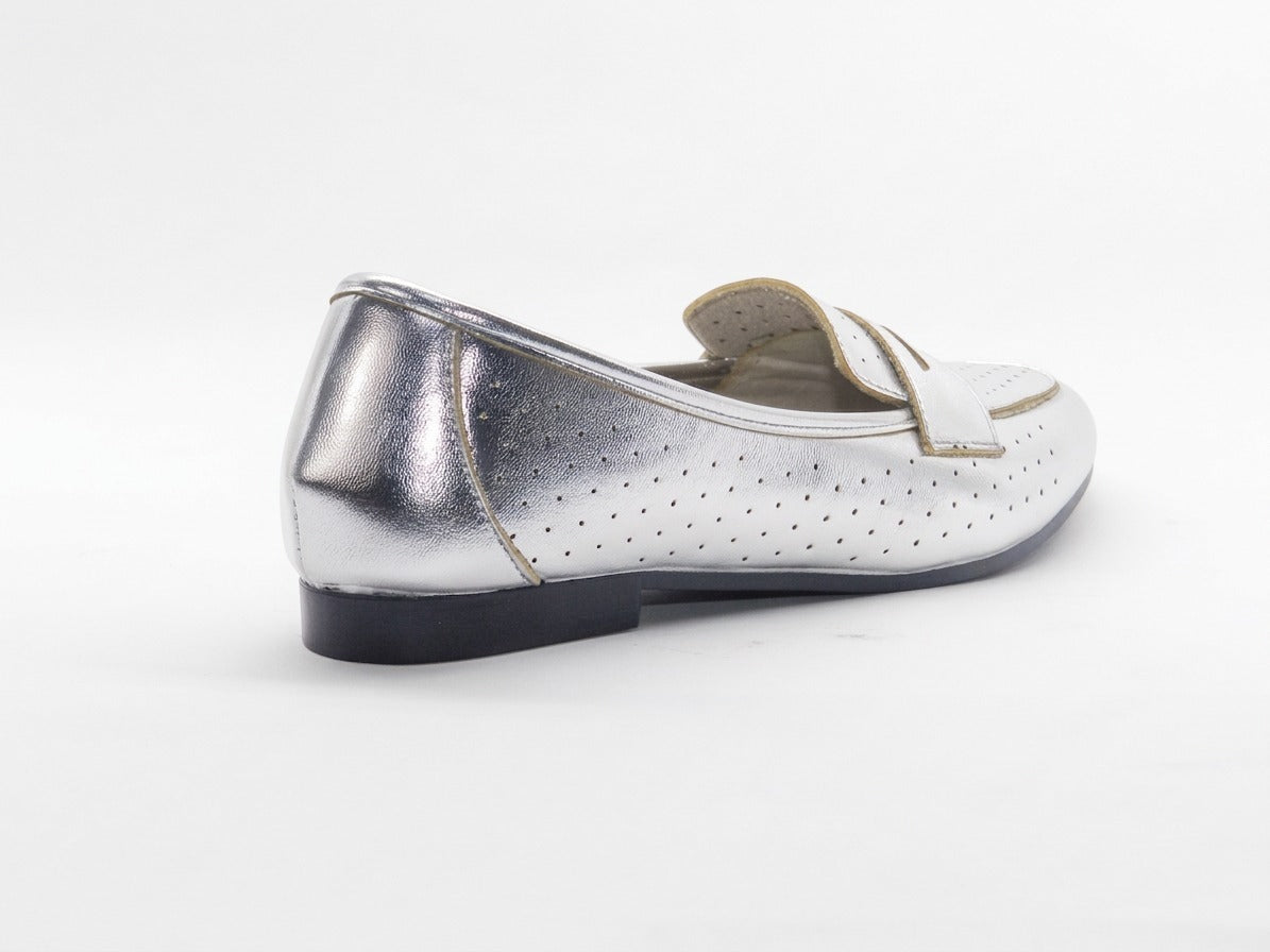 Women's Perforated Slip-On Ballerina — Silver​