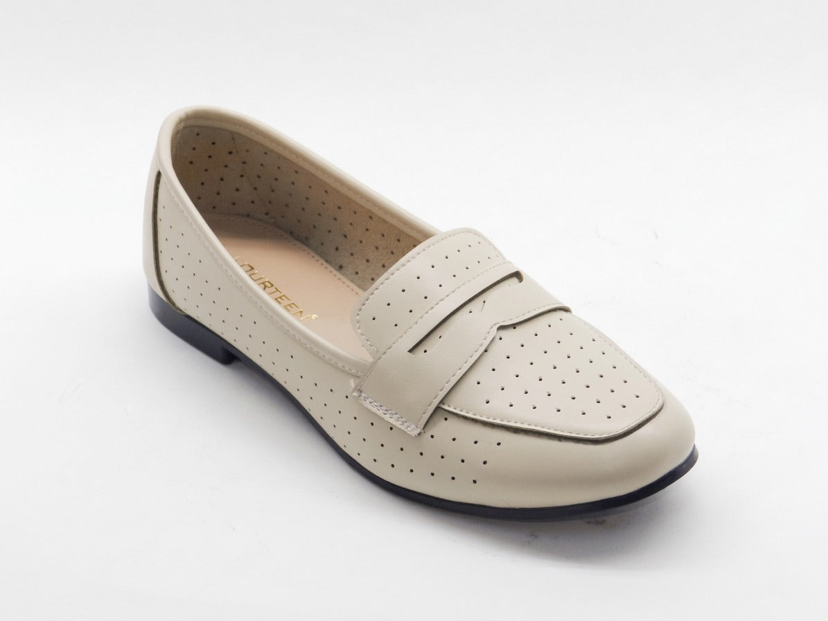 Women's Perforated Slip-On Ballerina — Beige​