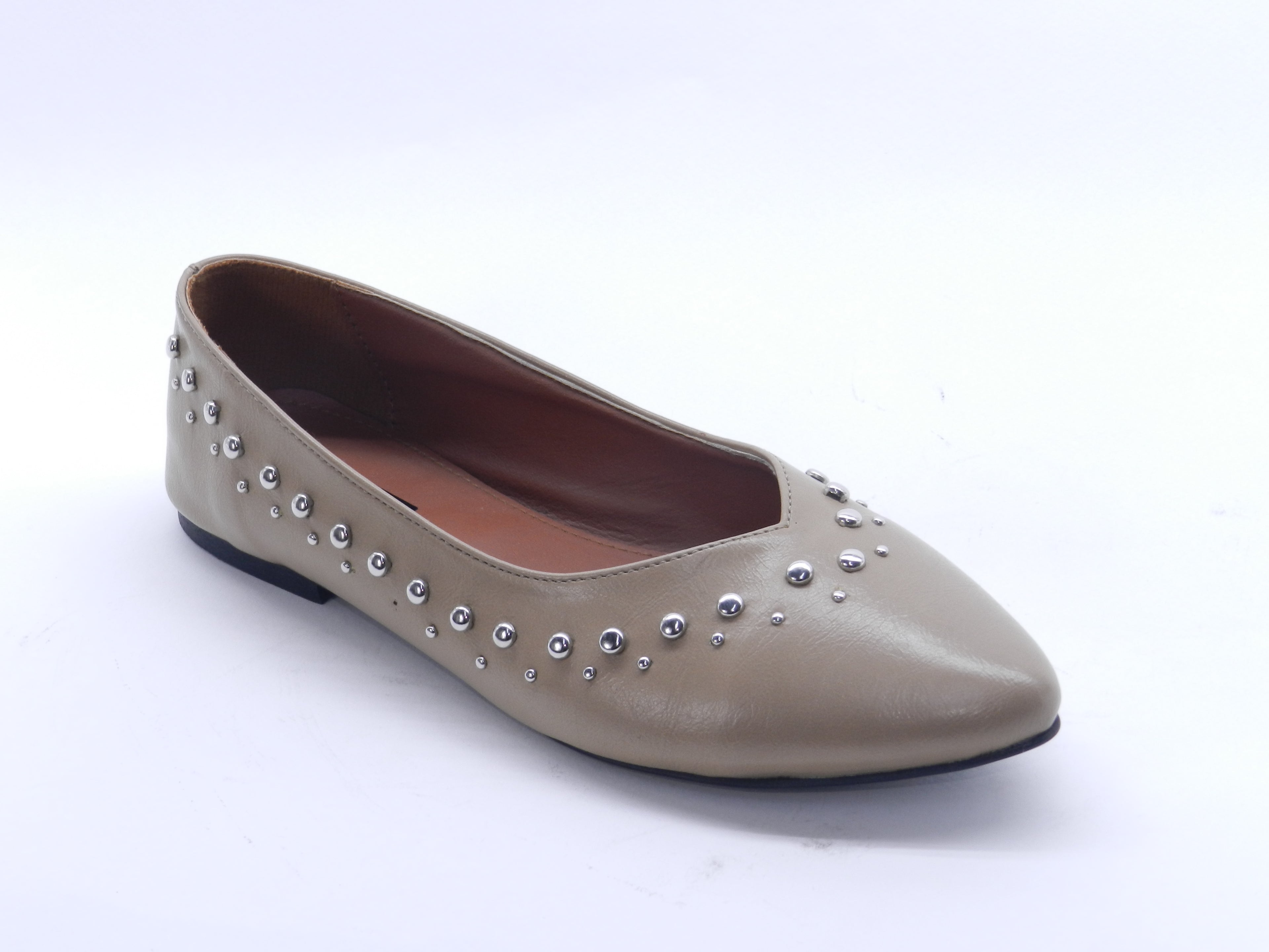 Women's Synthetic Studded Ballerina Shoes — White
