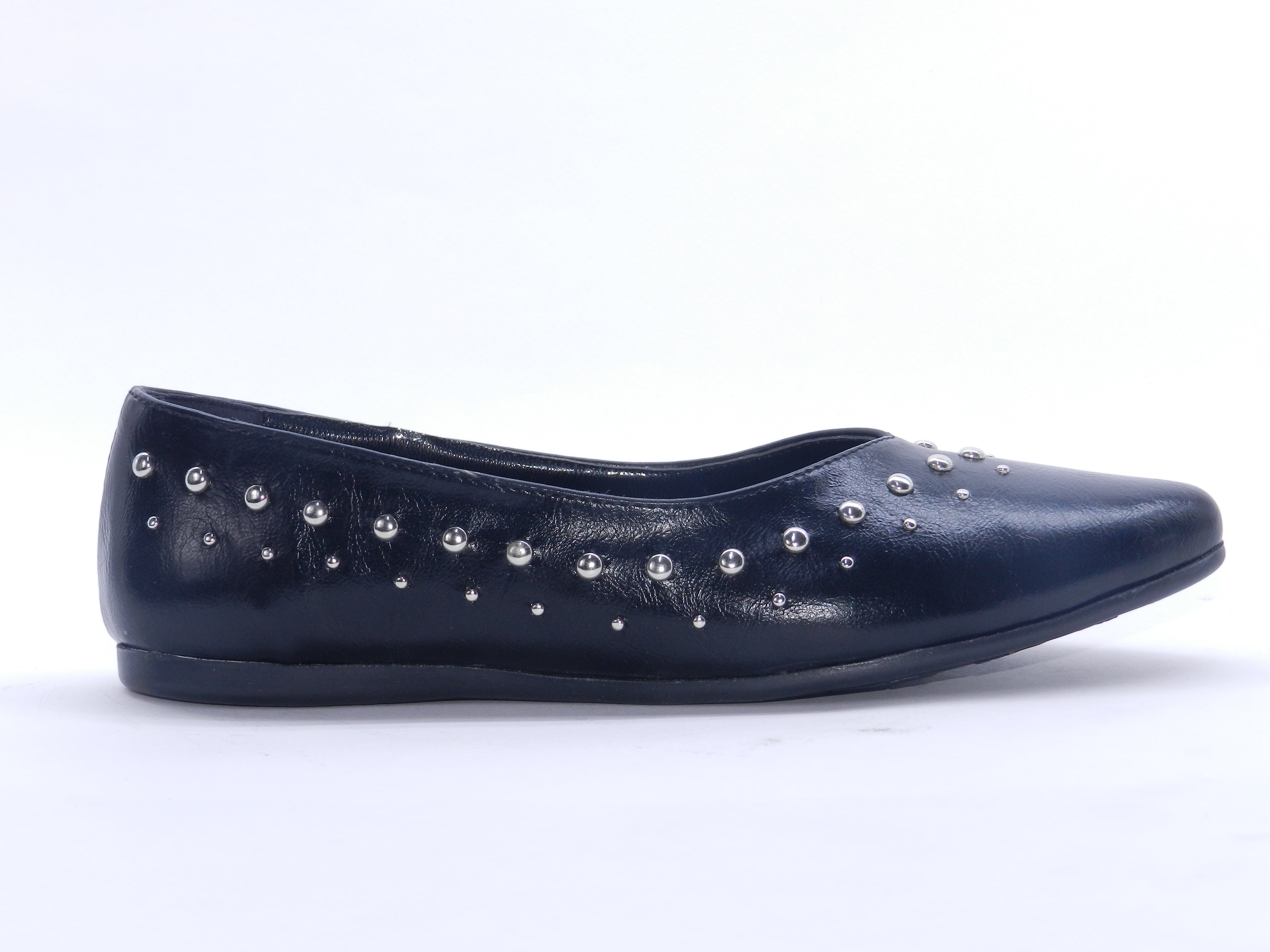 Women's Synthetic Studded Ballerina Shoes — Black