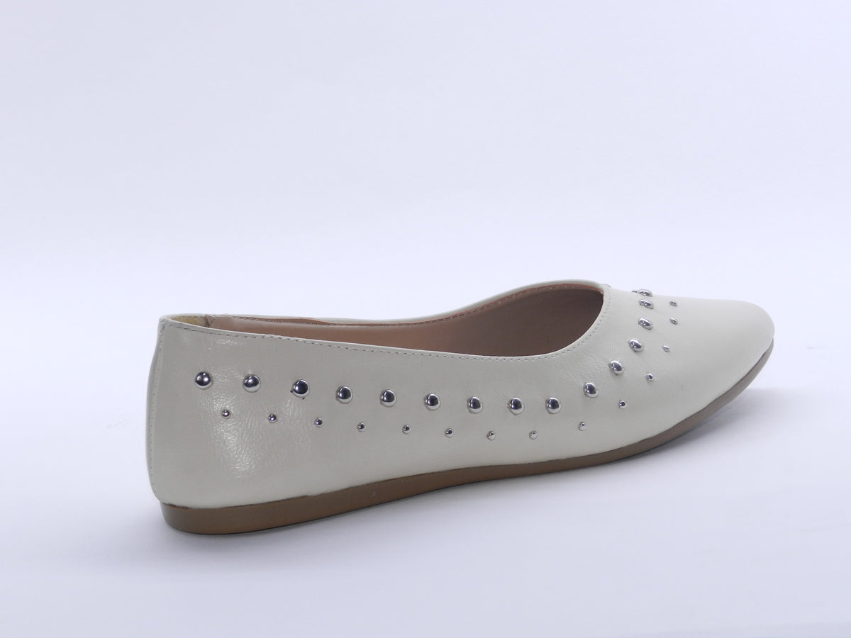 Women's Synthetic Studded Ballerina Shoes — Beige