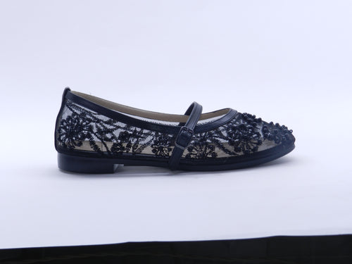 Women's Beaded Mesh Slip-On Ballerina — Black